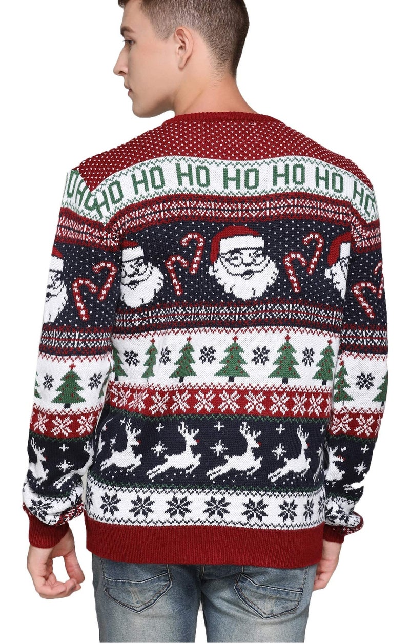 *daisysboutique* Men's Ugly Christmas Sweater Rudolph Reindeer Holiday Festive Knitted Cardigan Cute Pullover Jumper (XXX Large, Santa&Cane Stripe) - Image 2
